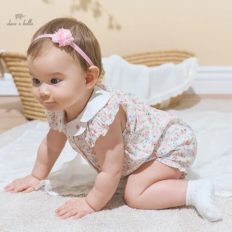 Dave Bella Baby Jumpsuit Newborn Creeper 2024 Summer New Girls Romper Casual Flying Sleeves Sweet Lovely Gentle Floral DB2240573