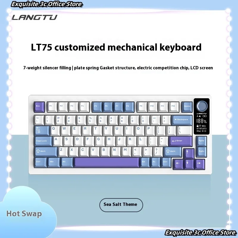 

Langtu Lt75 Mini Wireless Mechanical Keyboard 80Keys Gaming Bluetooth 2.4G Wired Keyboard RGB Hotswap Gamer Non-contact Keyboard