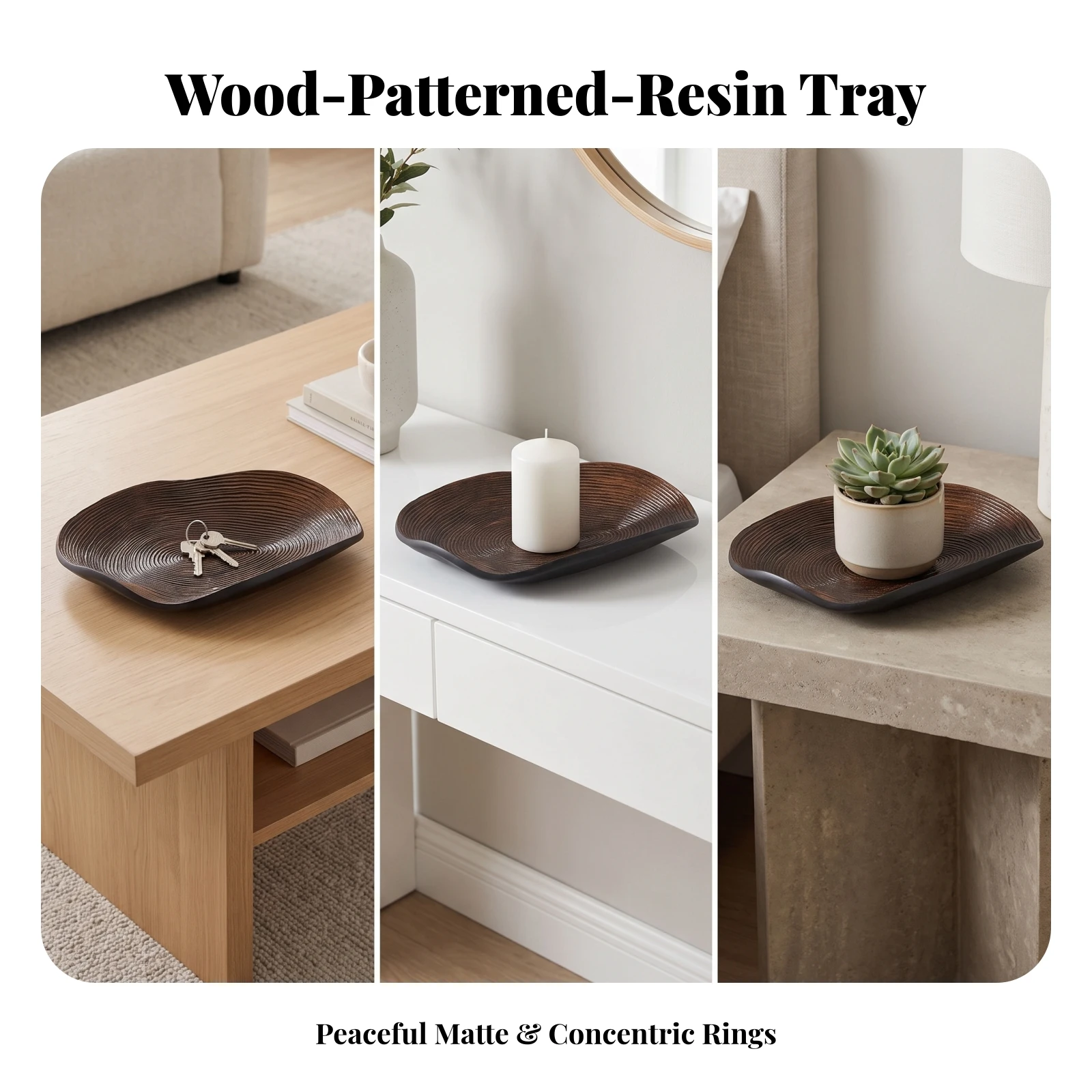 Asymmetrical Fruit Bowl Elegant Wood-Grain Look Tray Resin Decorative Tray Rounded Edges Fruit Platter Easy to Wipe Clean