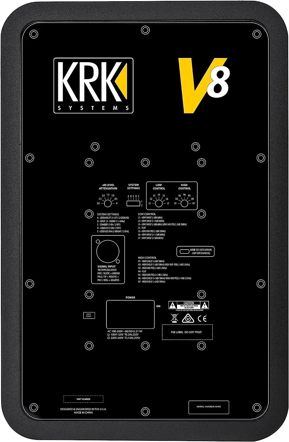 KRK V8 Series 4 Black 2-Way Powered Studio Reference  Speaker