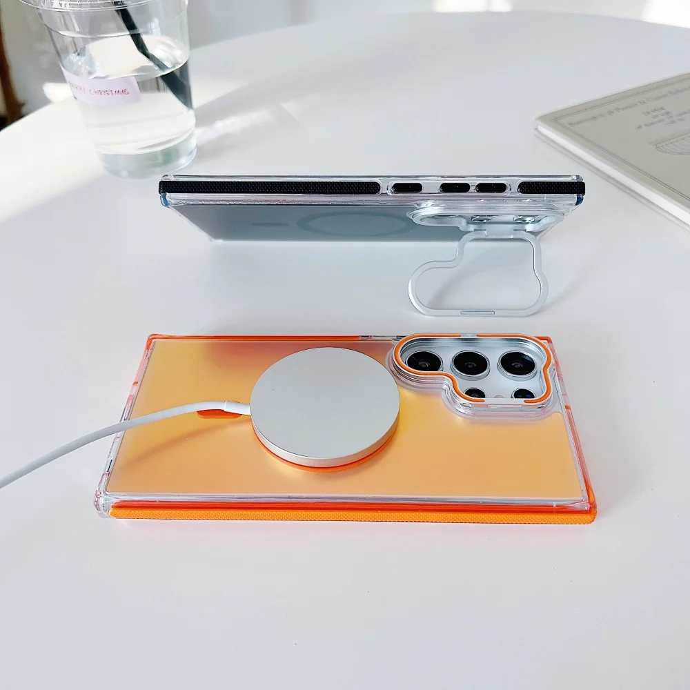 Luxury Laser Gradual Color Lens Stand Case For Samsung S26 S25 Ultra S26 Plus for Magsafe Wireless Charging Funda Back Cover