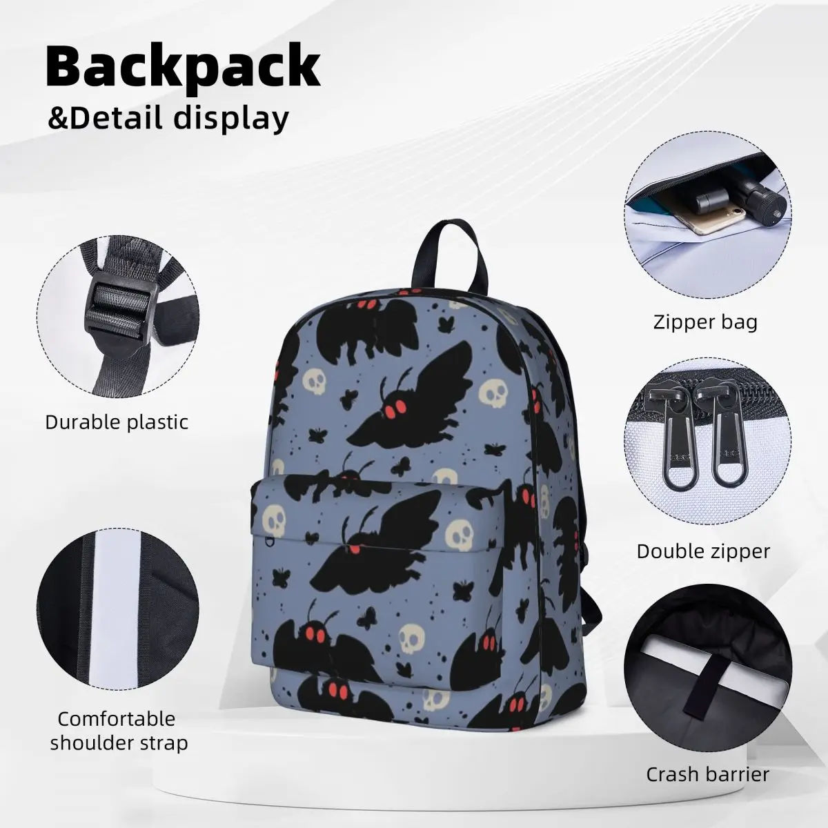 Mothman-mochilas azules de luz diurna, bolsa de libros de gran capacidad para estudiantes, bolso de hombro para computadora portátil, mochila de viaje, mochila escolar