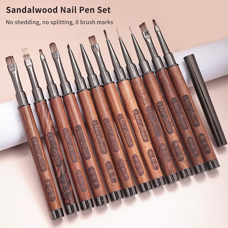 

Sandalwood Handle Nail Drawing Brushes For Manicure Lines Painting Gradient UV GEL Extension Builder Drawing Pen
