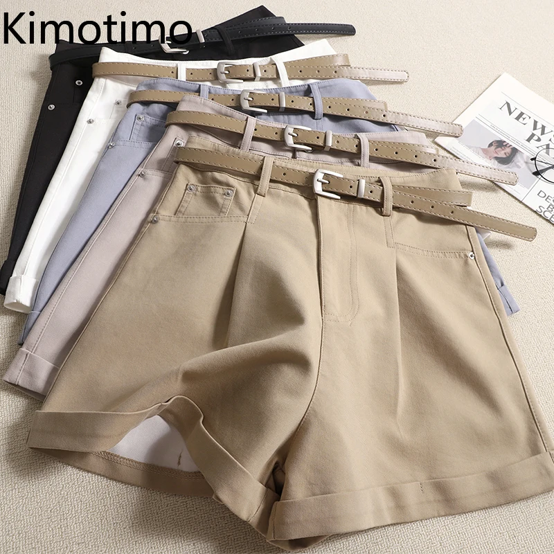 

Kimotimo Summer Shorts Women Simple Versatile Belt High Waist Pocket Wide Leg Short Pants Fashion Solid Office Lady Streetwear