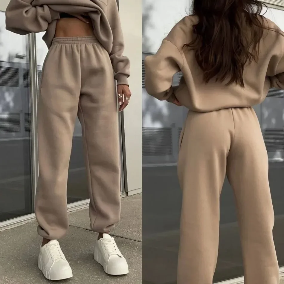 Herbst Damen Casual Langarm-Sweatshirts Verdickte Zweiteilige Hosen-Sets Damen Hosen-Sets Trainingsanzug Warmer Hoodie Damenbekleidung – Detail 6
