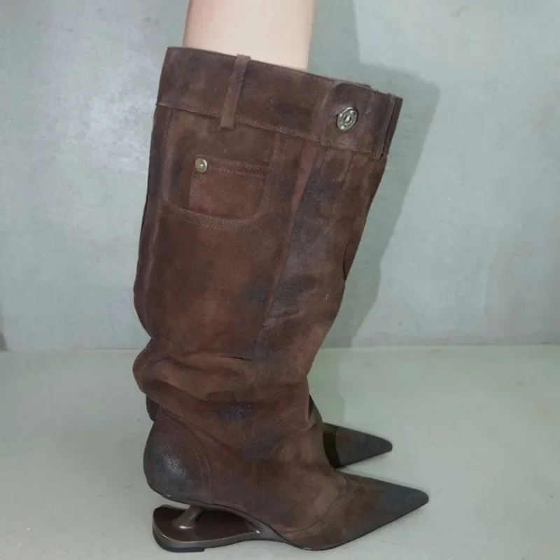Women's 2025 New Over-the-Knee Knight Boots Fashion Versatile Retro Wind Versatile Ruched Fleece