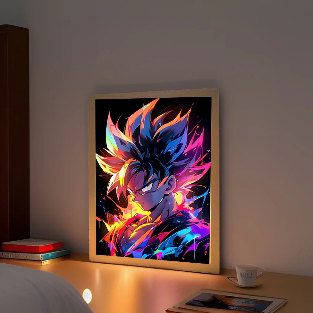 Figura de Anime Dragon Ball, pintura de luz, marco de fotos, Goku, Vegeta, luz Led nocturna, decoración de dormitorio de cumpleaños, regalos originales, lámpara de Luna