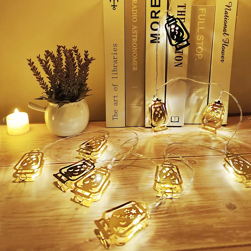 Ramadan Fairy String Lights, 1.5m 10 leds Moon Star lampada a lanterna a cherosene, a batteria per la decorazione domestica all'aperto Ramadan