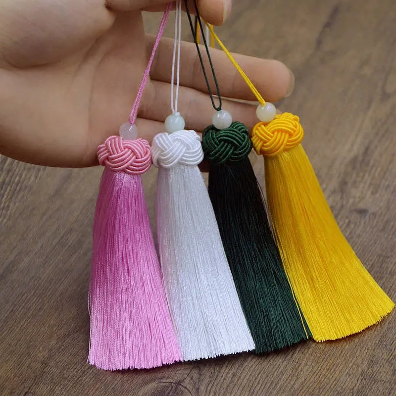 2-10Pcs 9cm Silky Tassels Handmade Soft Tassel Jade Bead Tassels with Pineapple Cap For DIY Craft Jewelry Bookmarks Fringe Trim