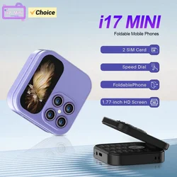 I17 2G Foldable Mini Phone Dual SIM 1.77inch HD Screen Mobile Phone Flashlight Speed Dial FM Bluetooth Small Gift CellPhone