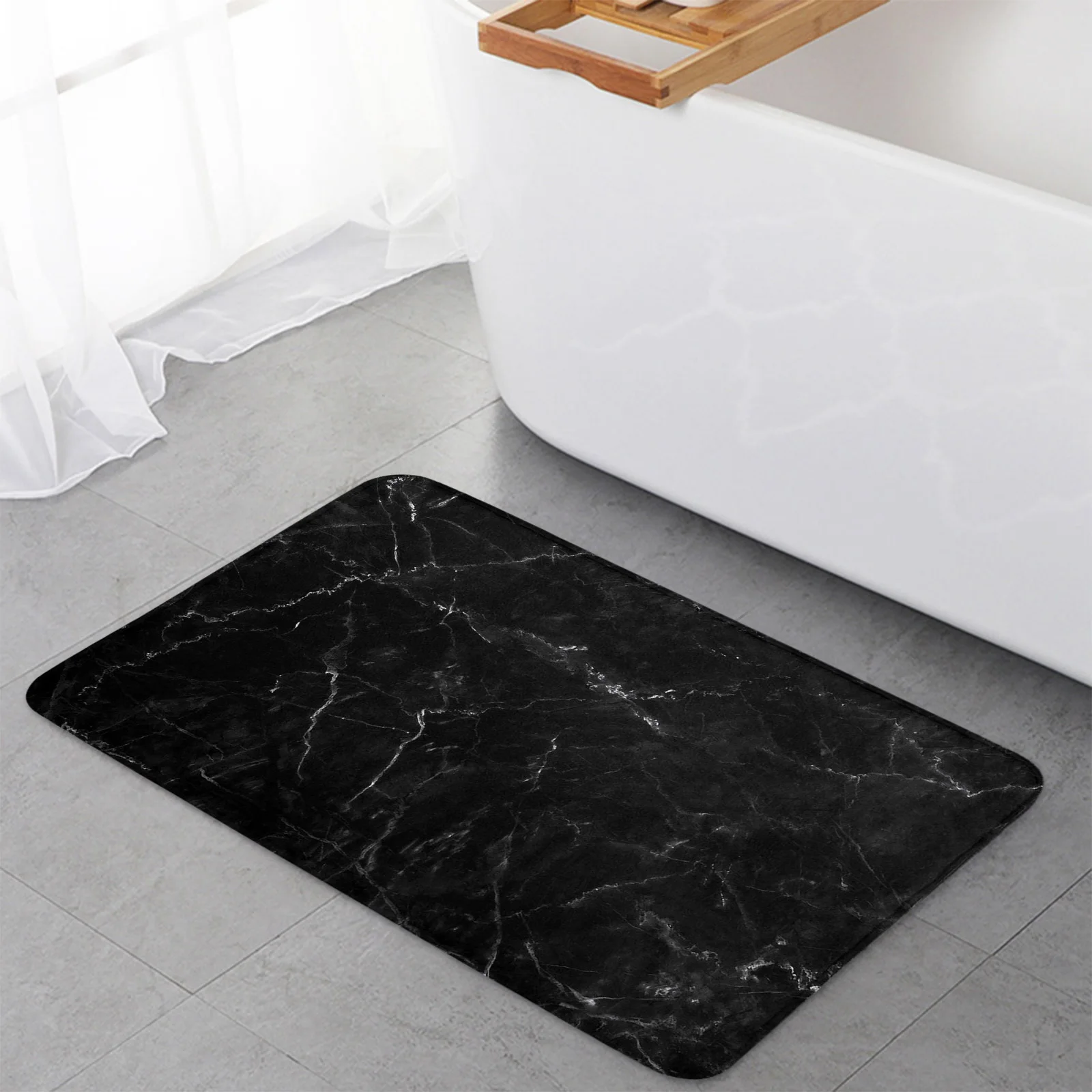 Black Marble Cracks Texture Floor Mat Entrance Door Mat Living Room Kitchen Rug Non-Slip Carpet Bathroom Doormat Home Decor