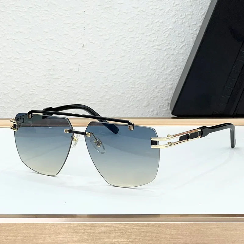 

Street Fashion Black Gold Double Bridge Pilot Sunglasses for Men Original Luxury Top Quality Boundless Alloy Solar Glasses