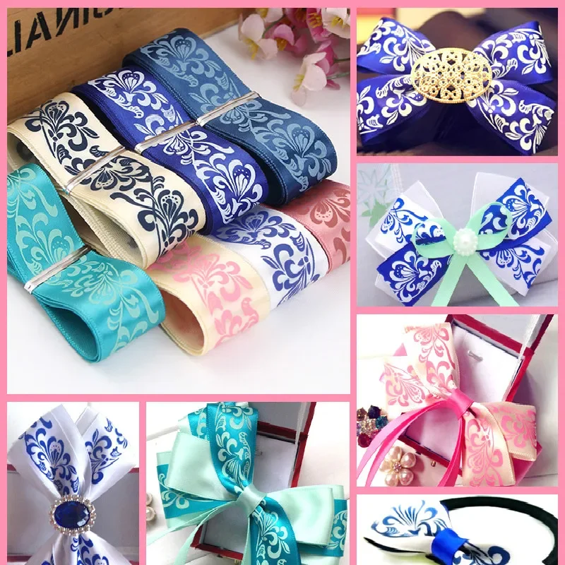 1''25mm Bedruckte Polyester-Seidenbänder Hochzeit Party Geschenkverpackung Band DIY Handgemachtes Material Haarschleifen Zubehör (5 Meter)