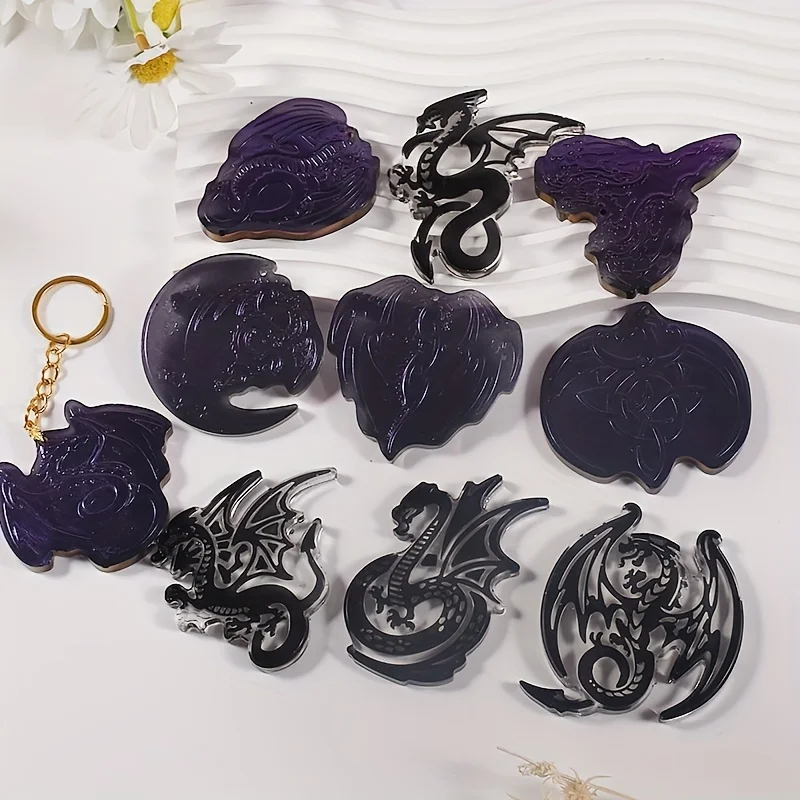 DIY Crystal Epoxy Resin Silicone Mold Flying Dragon Fire Dragon Pattern Necklace Keyring Pendant Silicone Mold For DIY Jewelry P