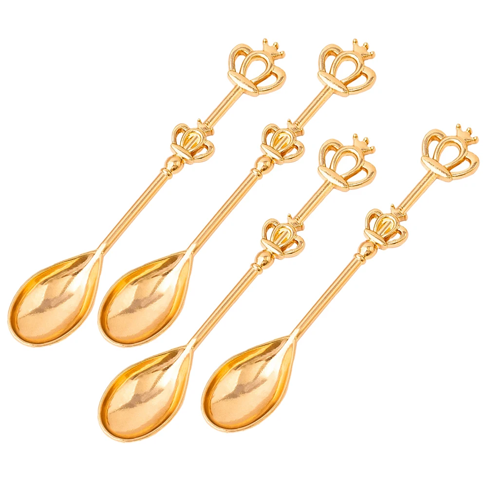 

4pcs Crown Coffee Spoon Stainless Steel Baby Shower Teaspoons Gold Short Handle Latte Dessert Spoons Creative Design