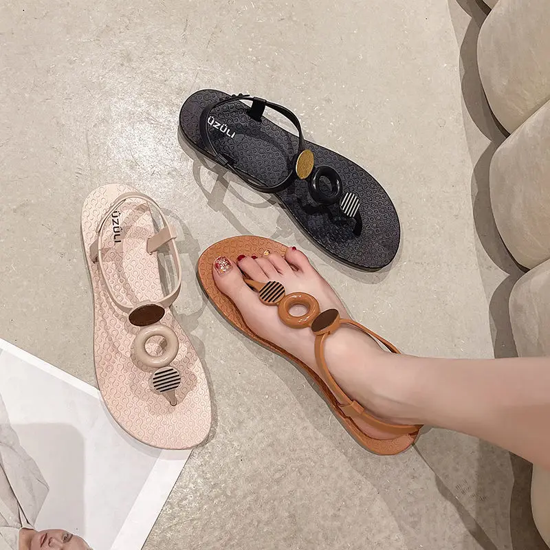 Women\'s Shoes with Low Heels Summer 2024 Plastic Footwear Flip-flops Black Sandals for Woman Pvc Comfort Vip Chic and Elegant H