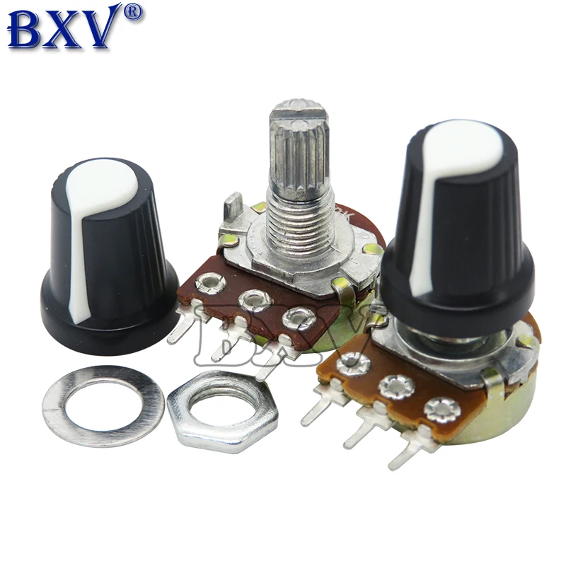 5 Sets WH148 1K 10K 20K 50K 100K 500K Ohm 15mm 3 Pin Linear Taper Rotary Potentiometer Resistor For Arduino With AG2 White Cap