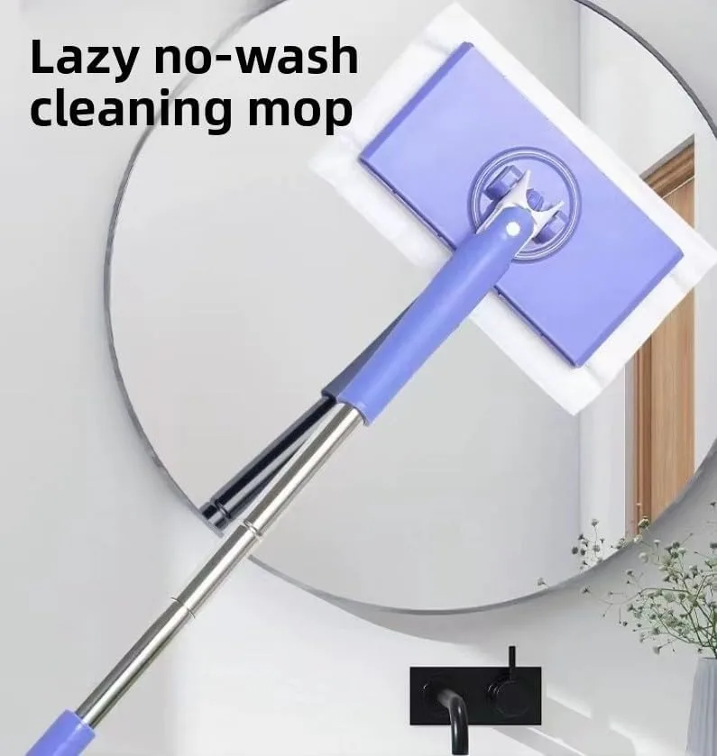 Snap Grip Mini Mop,Convenient Cloth Changing Mini Mop,Retractable Gap Dust Cleaner Flat Mops with Locking Head &Sweeping Cloths,（1mop + 1random Color Rags (Purple)
