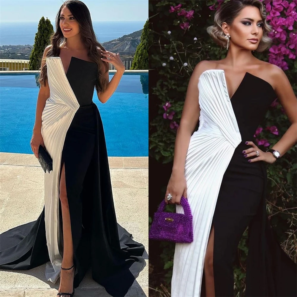 

Customized Simple Strapless Sheath Cocktail Fold Draped S Occasion Evening Gown robe femme soirée فساتين سهره نسائ