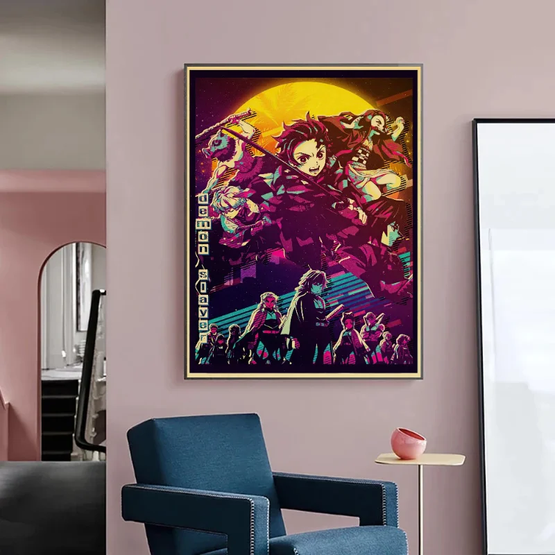 Japanese anime Demon Slayer HD Posters Prints Tanjirou Nezuko Vintage canvas printing Bar Art Wall Decor Aesthetic Painting