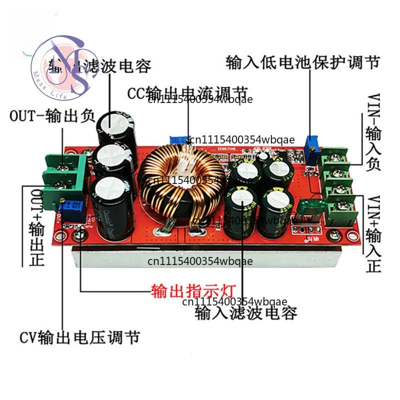 ZOCI-FOR- 1500W DC-DC Boost Module, 30A Adjustable CV CC Power Board, 12-48V to 24-72V for Electric Vehicle
