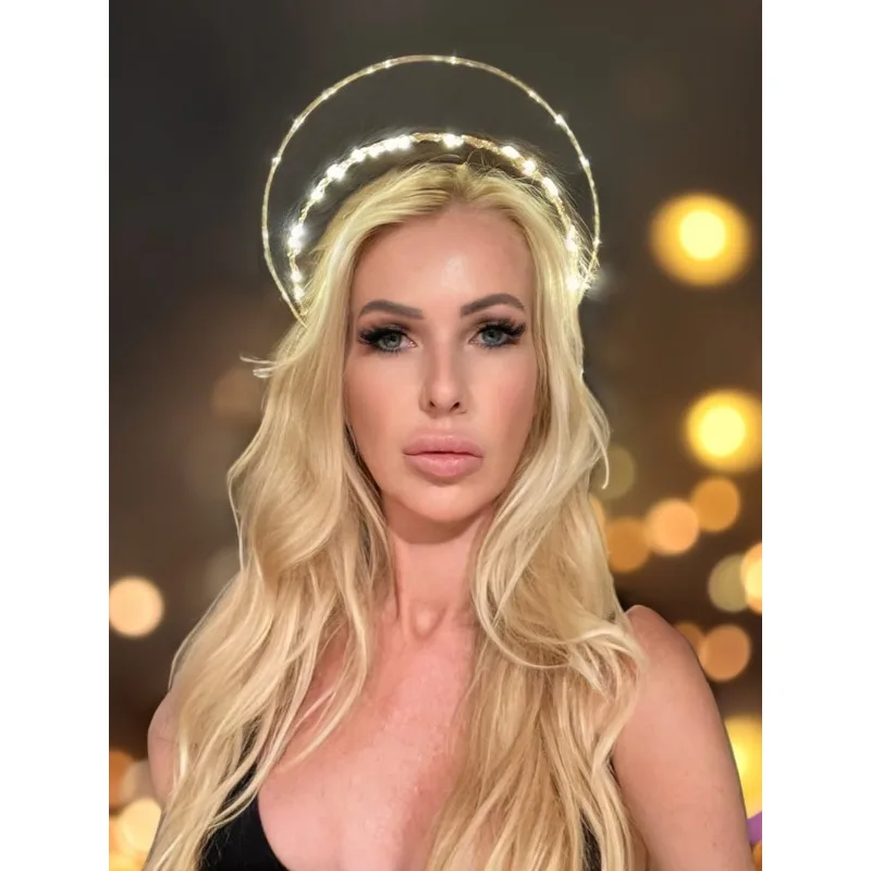 Tiara Bogini z Podświetleniem - 3-warstwowa Opaska Halo z Cyrkoniami i Lampkami LED - Rekwizyt na Występy Sceniczne i Sesje Zdjęciowe