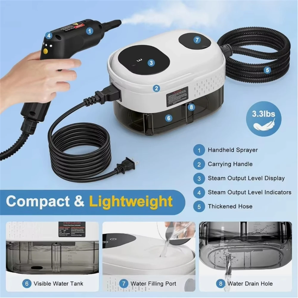 2500W Multi-Function Handheld Steam Cleaner High Pressure Household Car Detailing Steam Cleaning Machine With Cleaning Tools