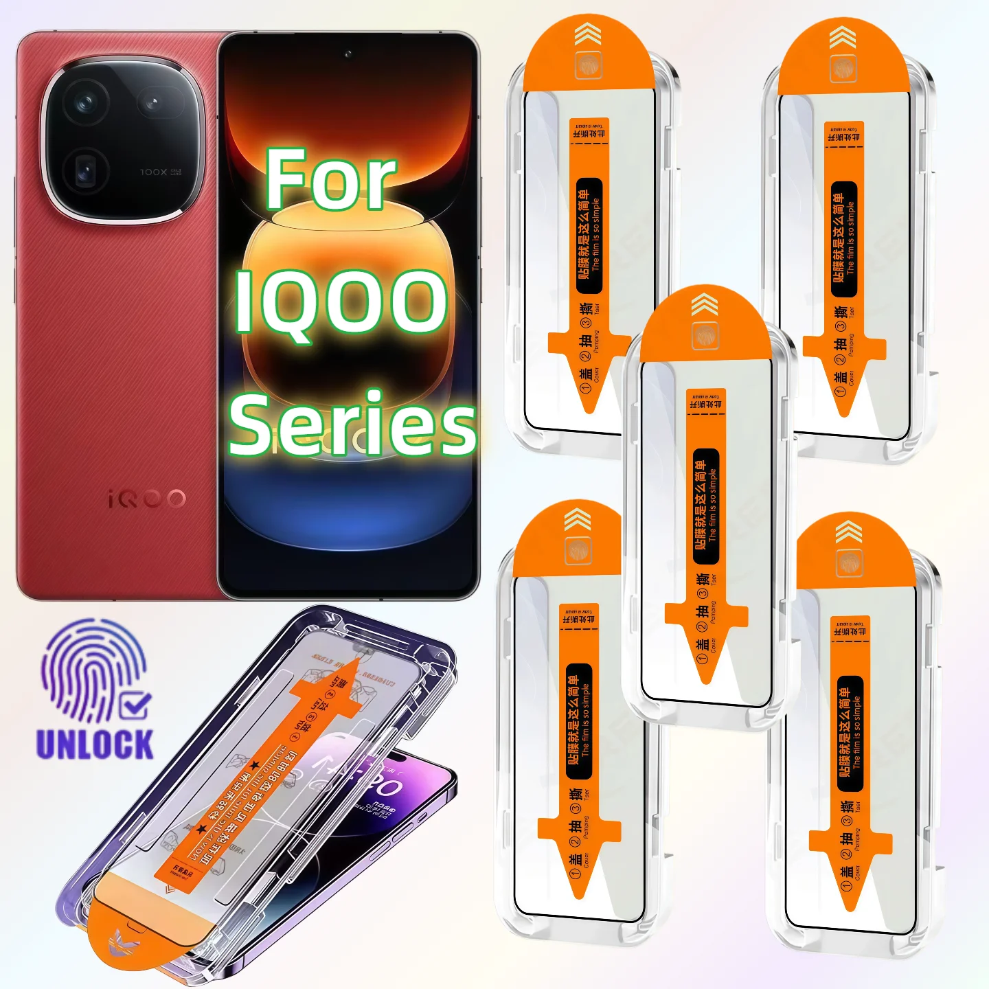 

5-Piece Set HD Tempered Glass Screen Protector for Vivo iQOO 5/8/9/10/11S/12/13/15 - Dust-Free 9H Hardness