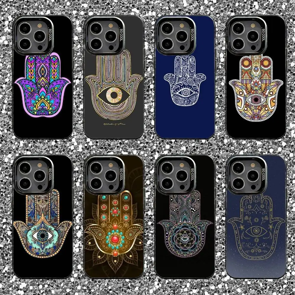 

Hamsa Hand of Fatima Phone Case For iPhone 16,15,14,13,12,11,Pro,XS,Max,Plus,Mini,SE Black Candy Matte Shockproof Cover