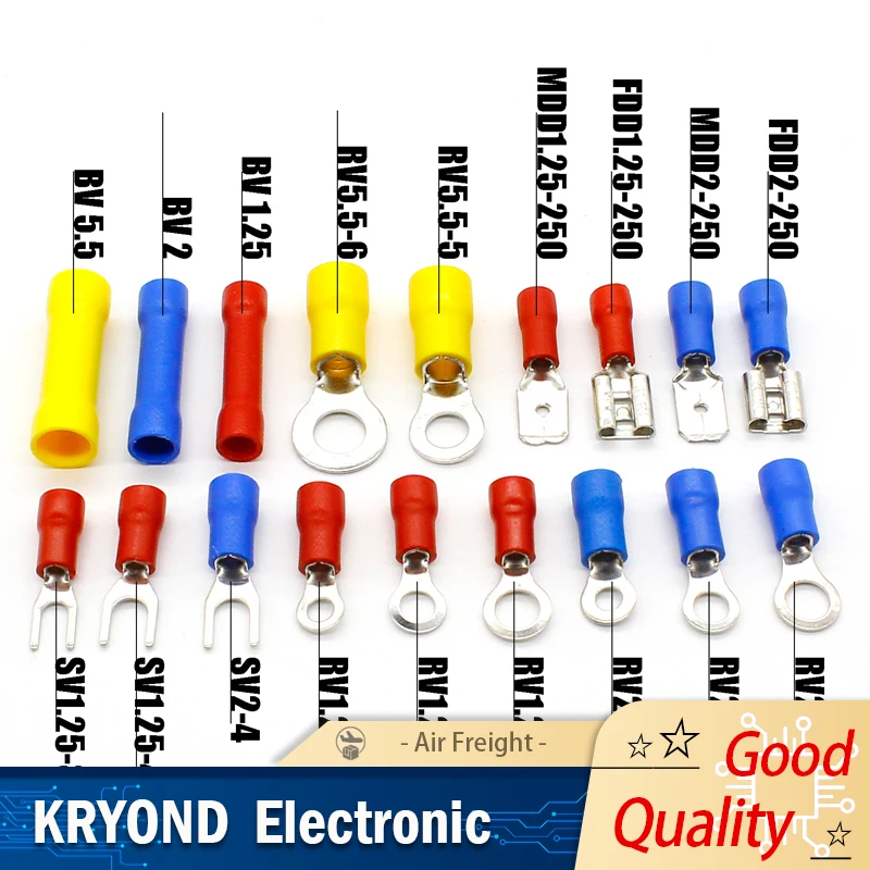 300PCS Electrical Wire Crimp Terminals Kit Insulated Spade Butt Connectors Red Yellow Blue Assorted Terminal Set