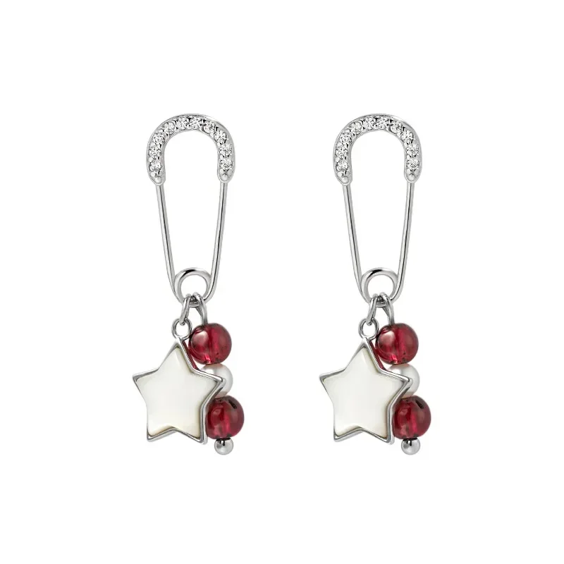 

GXGlint 925 Sterling Silver Star Drop Ear with Red Garnet Unique Design and High-end Personality Jewelry For Women Party Gift