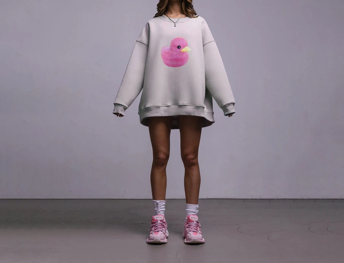 Duck Round Neck Sweatshirt for Women2025 Autumn New Style for Women Simple Casual Loose Round Neck Printed Sweatshirt