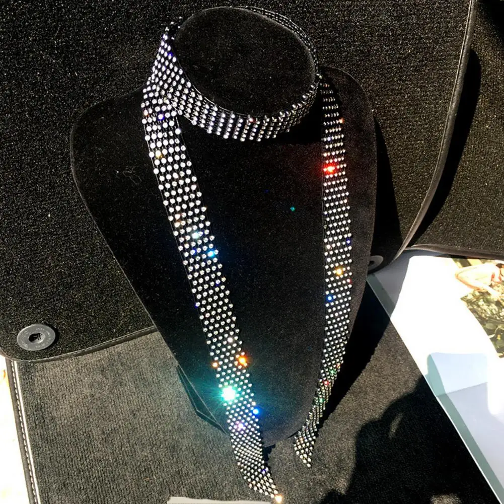 Hollow Out Rhinestone Tie Exquisite Lightweight Men's Rhinestone Tie for Dance Stage Show Performance Party Prom Long Adjustable