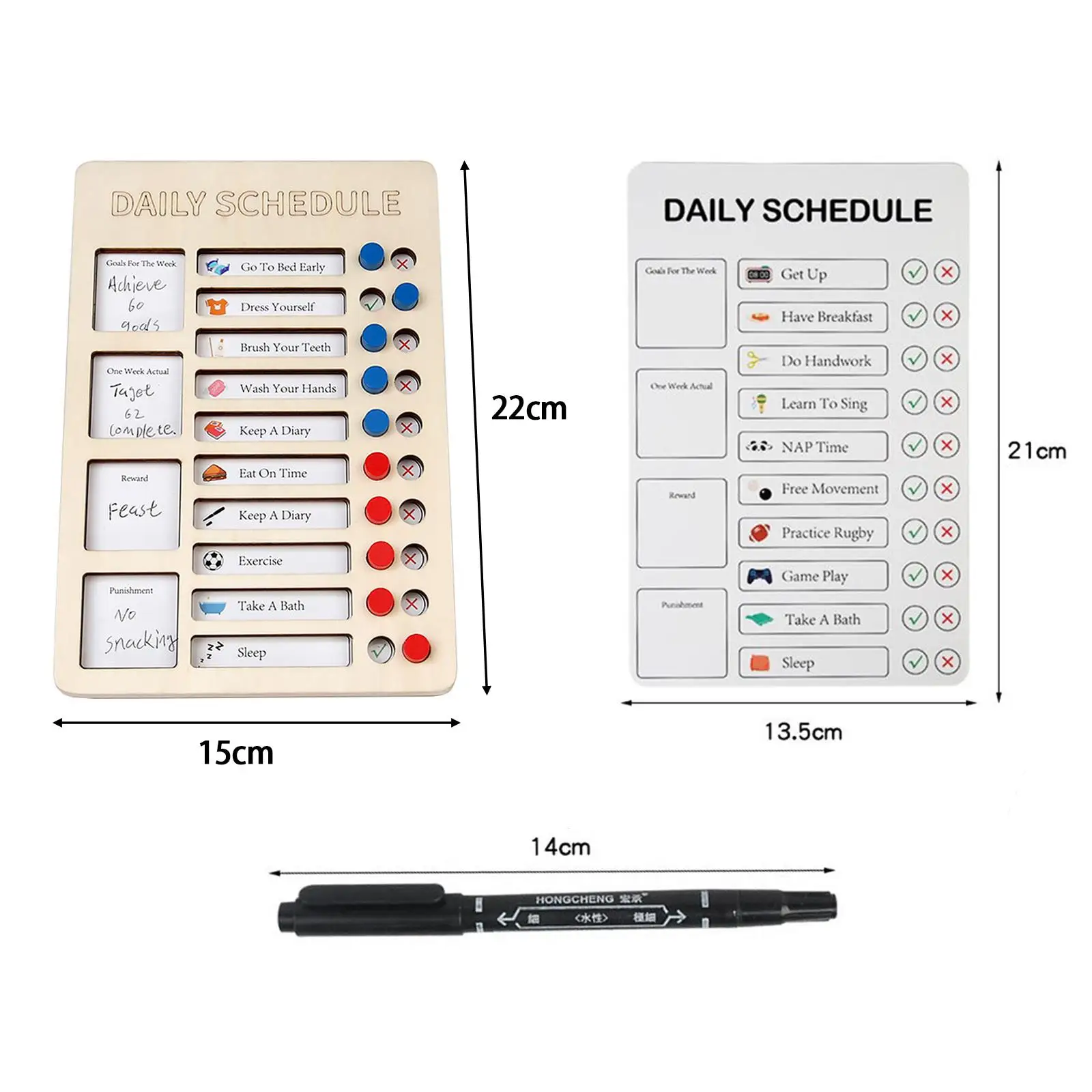 Tabla de Horario diaria reutilizable para niños y adultos, tabla desmontable portátil de 15x22cm con bolígrafo para hacer lista, tabla de rutina, tabla de comportamiento