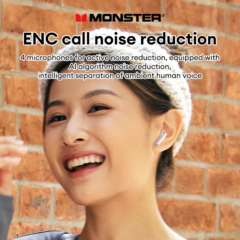 Monster D02 سماعة لاسلكية تعمل بالبلوتوث 6.0 سماعات أذن لعبة الموسيقى وضع مزدوج HD صوت TWS سماعات 28H وقت اللعب AI إلغاء الضوضاء سماعة