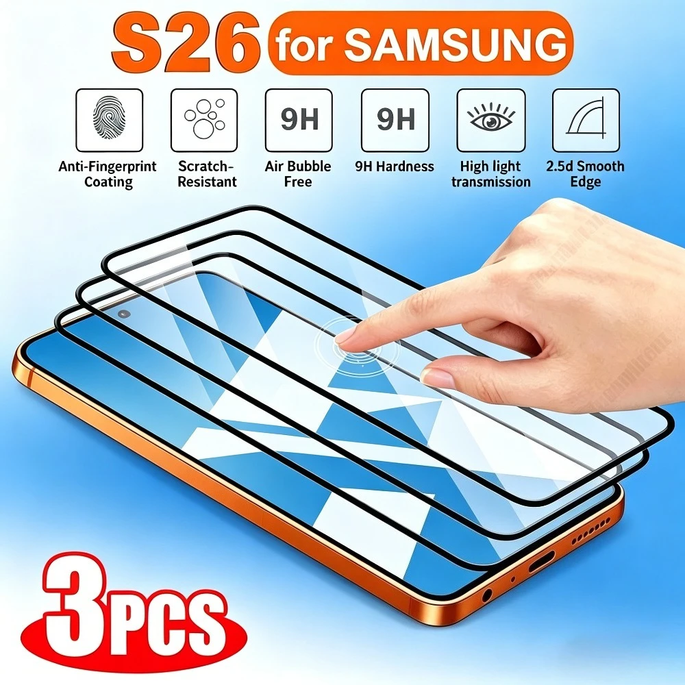 

3Pcs Full Coverage Screen Protector for Samsung Galaxy S26 S25 S24 Ultra S23 S22 S21 Plus S24 S25 FE Anti-Scratch Tempered Glass