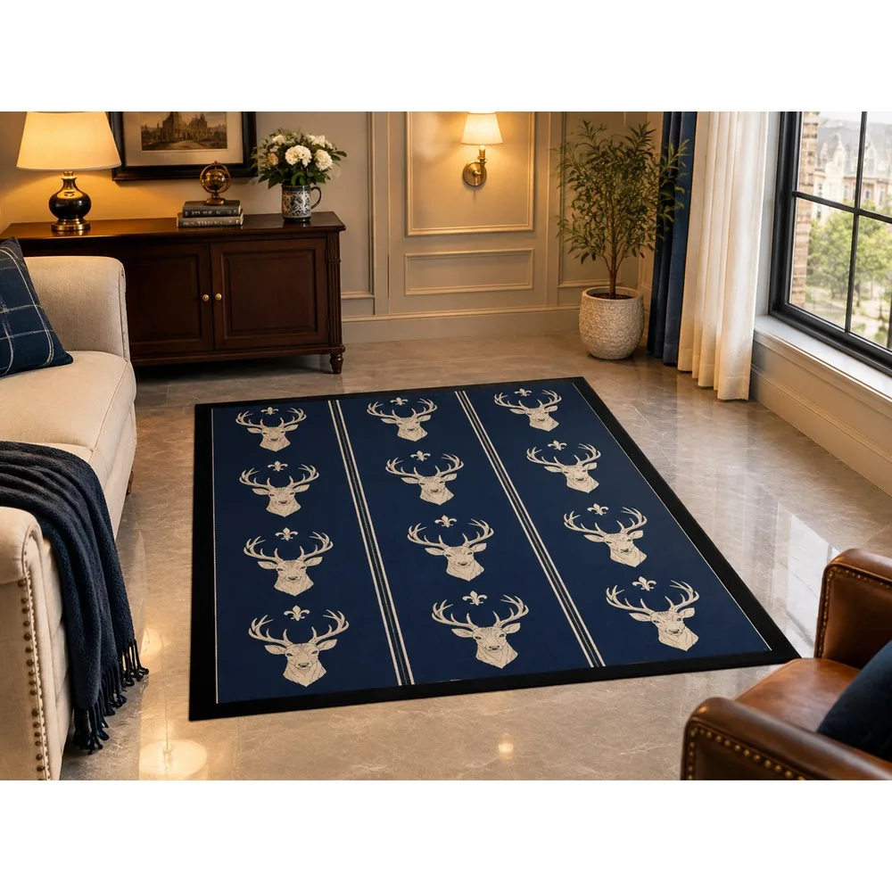 VIKAMA British Navy Cream Stag Flannel Door Mat, Quick Dry Non-Slip Floor Mat, UK Home Decor for Landing, Pantry, Cloakroom