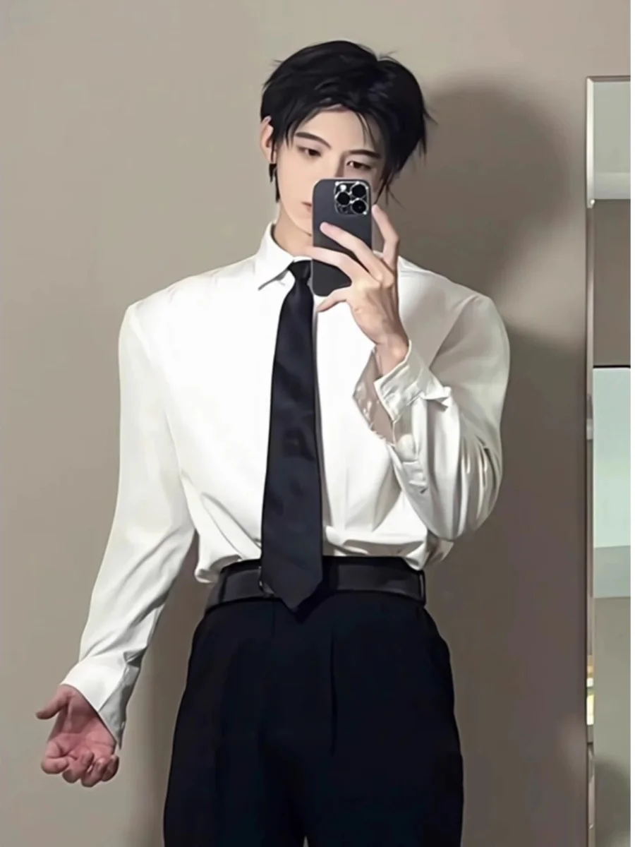 Cleanfit White Long Sleeve Shirt Men's Summer Korean Style Smart Casual Suit Inner Wear High End Feeling Shirt Jacket