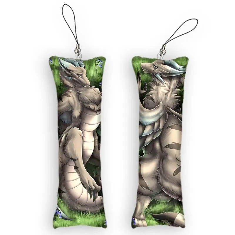 New Fashion Keychain Furry Fluffy Anthro Lydia The Fluff Dragon Mini Dakimakura Pendant 2 Side Hanging Ornament Small Body Pillo