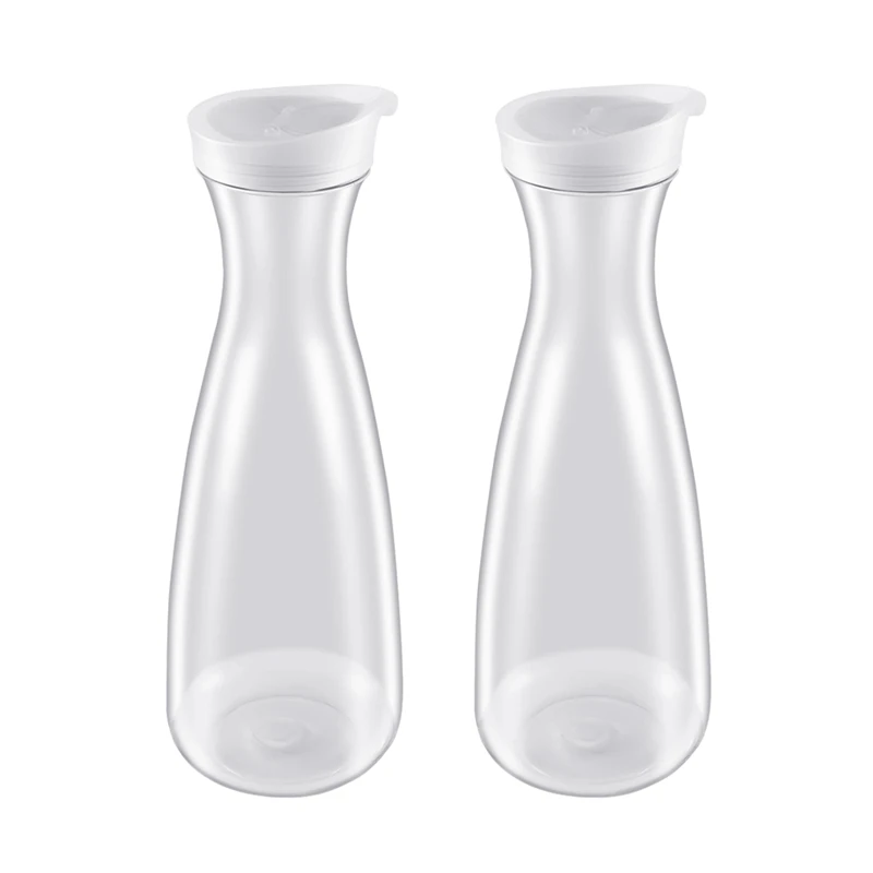 

2Pcs Plastic Water Carafes With White Flip Tab Lids- Food Grade & Recyclable Shatterproof Pitchers - Juice Jar