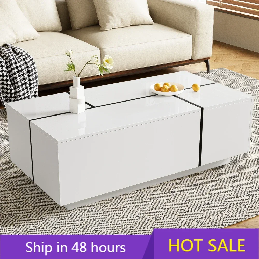 Extendable Coffee Table,Multi-Functional Coffee Table with High-Gloss Finish,2 Hidden Storage Space and 2Drawers,LivingRoom