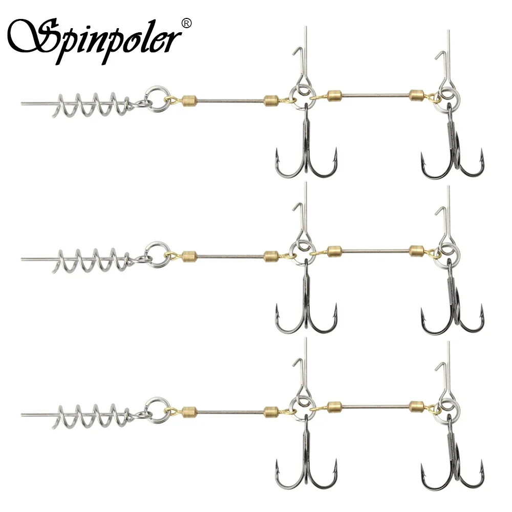 Spinpoler Shad Belly Hook Stinger Rig for Softbait Pike Double Fishing Hooks #6 #1 #1/0 Cork Screw Shad Spin Rig Tackle Pesca