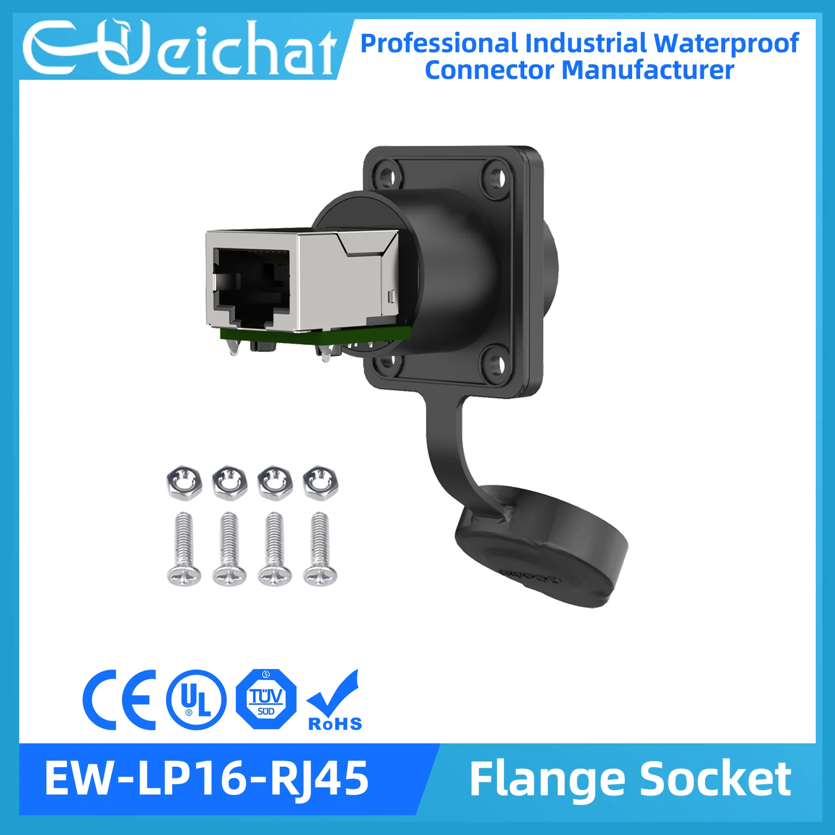 E-WeiChat Quick Connect PBT Plastic LP16 RJ45 Connector Waterproof Network Connectors High Reliability for Industrial Ethernet