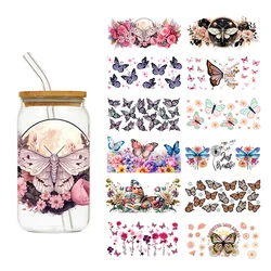 1PCS Flower Scalewing DIY Logo Selfadhesive 16oz Libbey Glass Cup UV Wrap Transfer DTF Sticker UV Transfer Label