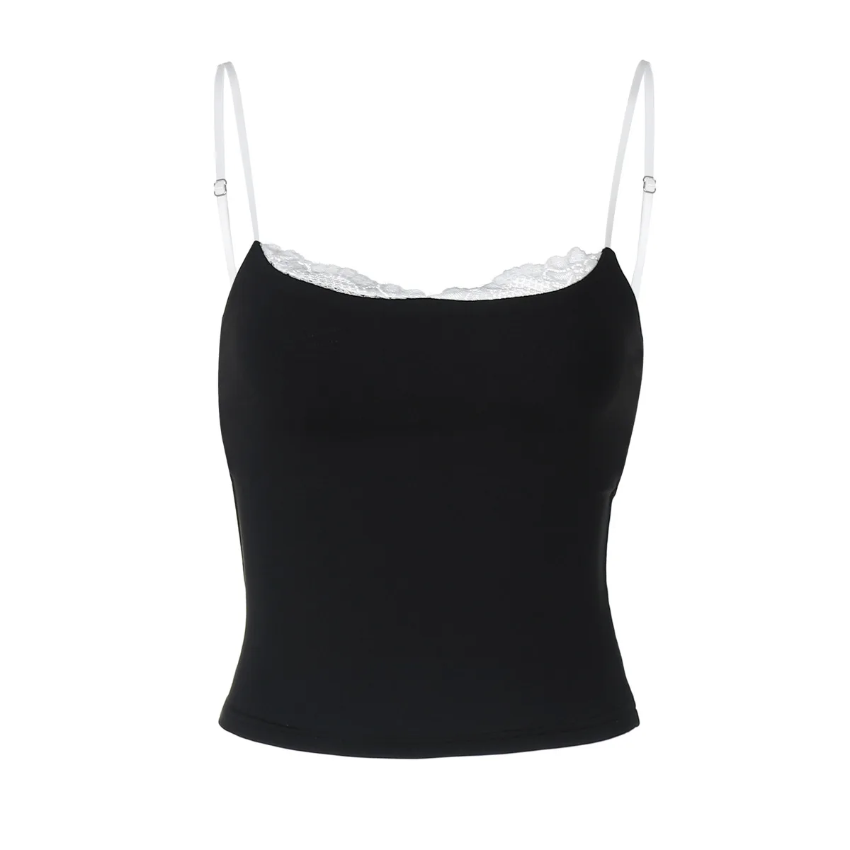 Damen Sexy Patchwork Farbblock Off-Shoulder Cami-Top Fake-Zweiteiler-Set Trendiges Lässiges Sommer-Outfit mit Lockerer Passform – Detail 18