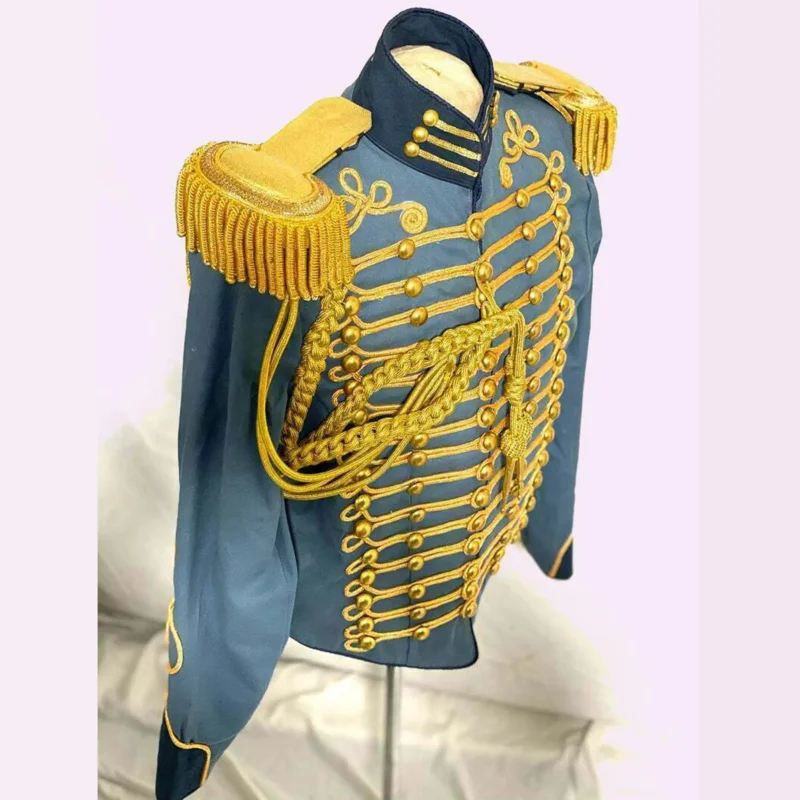 Historical Men's American Civil War Gold Braiding Hussar Officers Jacket With Gold Aiguillette Costume