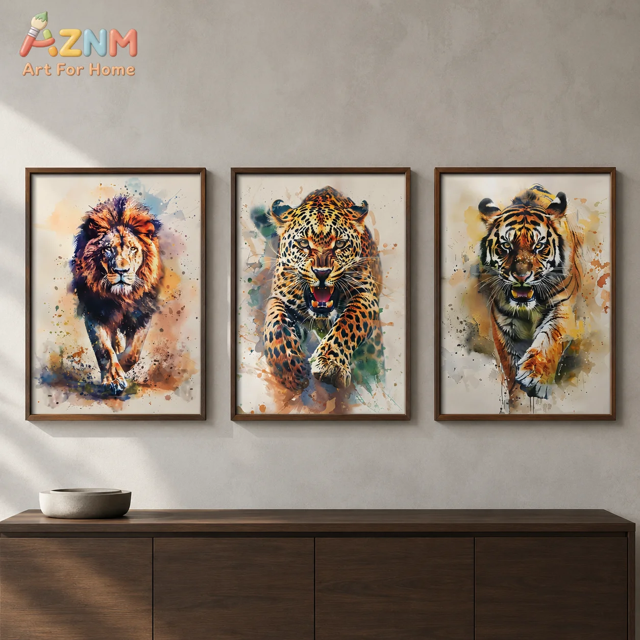 AZNM Unframed Canvas Print Watercolor Wild Animal Wall Art Lion Leopard Tiger Home Decor Poster