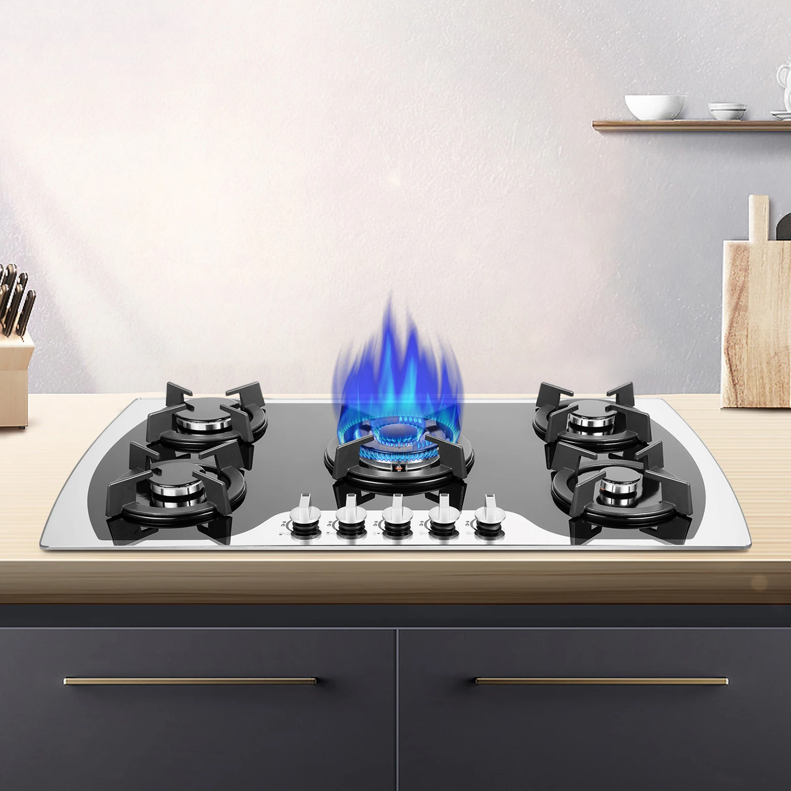 

5-Burner Built-In Gas Stove LPG/NG Dual Gas Type 3.0-1.0KW Multi-Power Burners Simultaneous Cooking For Home And Restaurant