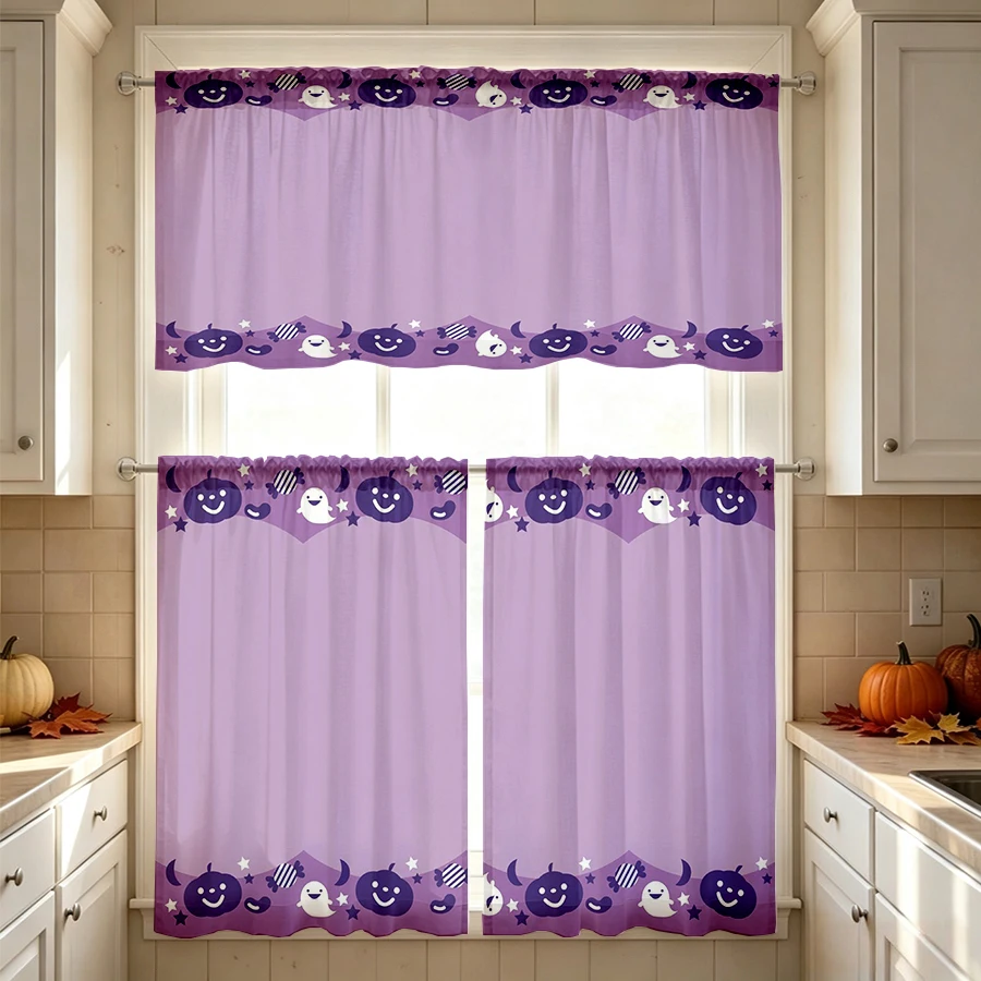 Halloween Fall Kitchen Curtains, Pumpkin Ghost Candy, Digital Print, Kitchen Dining Room, Rod Pocket Polyester, Home Decor