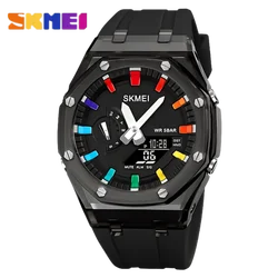 SKMEI Waterproof Men Watch Countdown Stopwatch Led Light Electronic Movement Wristwatch 5Alarm Clock 2 Time Digital Watches